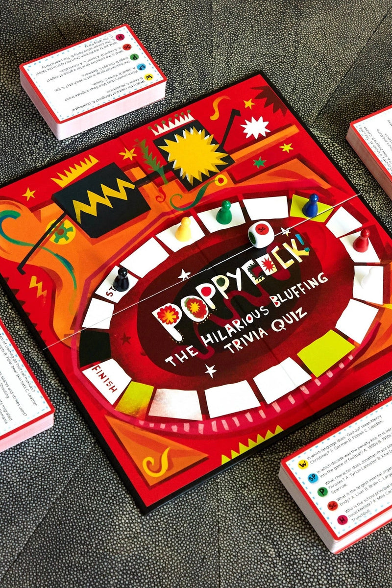 A board trivia game that challenges you to come up with the correct answer or bluff. Comes with board, markers, trivia cards, and dice.