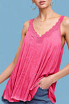 Washed Lace Trim Tank - Candy