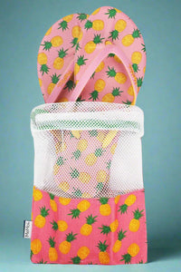 Women's Pineapple Flip Flops & Mesh Bag Set