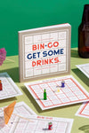 An image of the cover and inside bingo boards of the game book called Bingo Get Some Drinks.