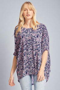 Oversized Navy Pink Paisley Top