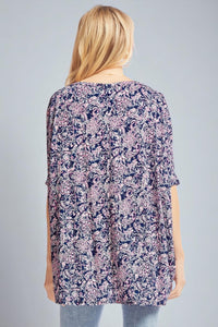 Oversized Navy Pink Paisley Top