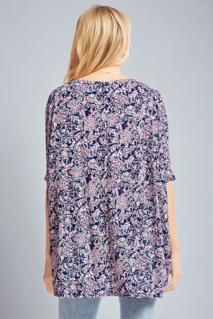 Oversized Navy Pink Paisley Top