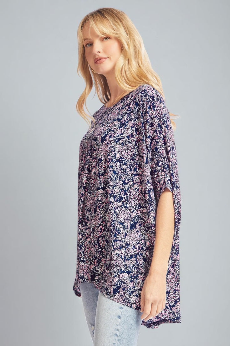 Oversized Navy Pink Paisley Top