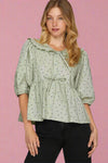 Polka Dot Print Collar Top - Slate
