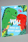 Cute and colorful children's book about dinosaurs falling in love.