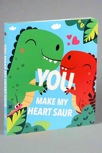 Cute and colorful children's book about dinosaurs falling in love.