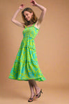 Metallic Tiered Floral Dress - Lime