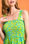 Metallic Tiered Floral Dress - Lime
