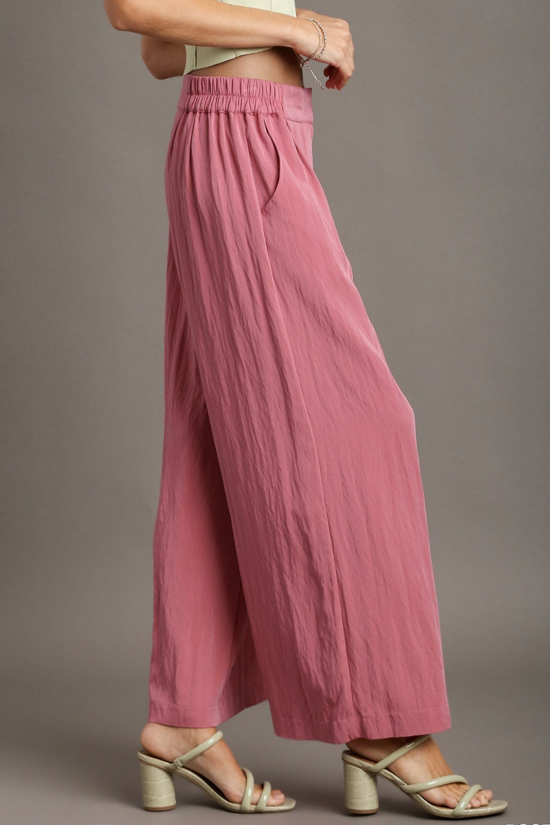 Pleated Detail Elastic Trouser - Rose