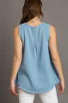 Sleeveless Frayed Hem Top Blue