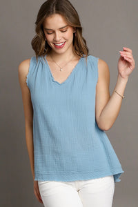 Sleeveless Frayed Hem Top Blue
