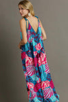 Mixed Print Spaghetti Tie Strap Dress Teal