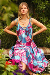Mixed Print Spaghetti Tie Strap Dress Teal