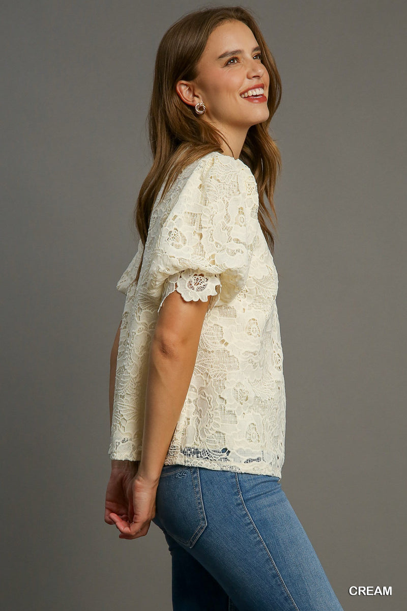 Floral Lace Top - Cream