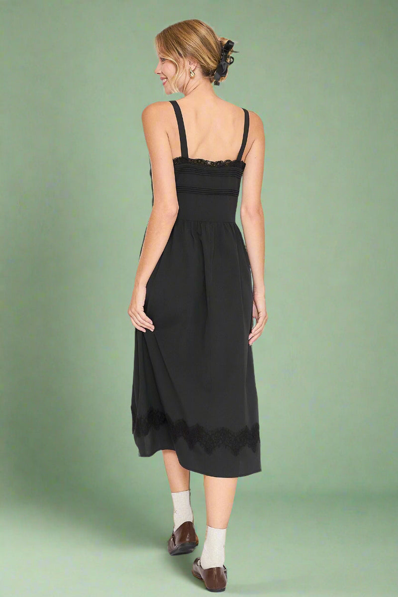 Lace Sleeveless Midi Dress - Black