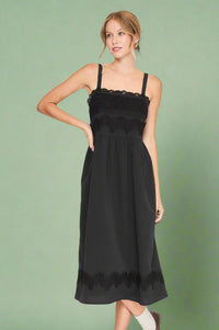 Lace Sleeveless Midi Dress - Black