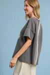 Mineral Washed Ribbon Lace Top - Charcoal