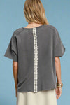 Mineral Washed Ribbon Lace Top - Charcoal