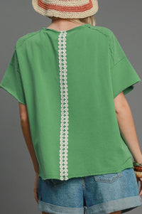 Mineral Washed Ribbon Lace Top - Green