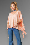 Fringe Star Print Poncho Top - Peach