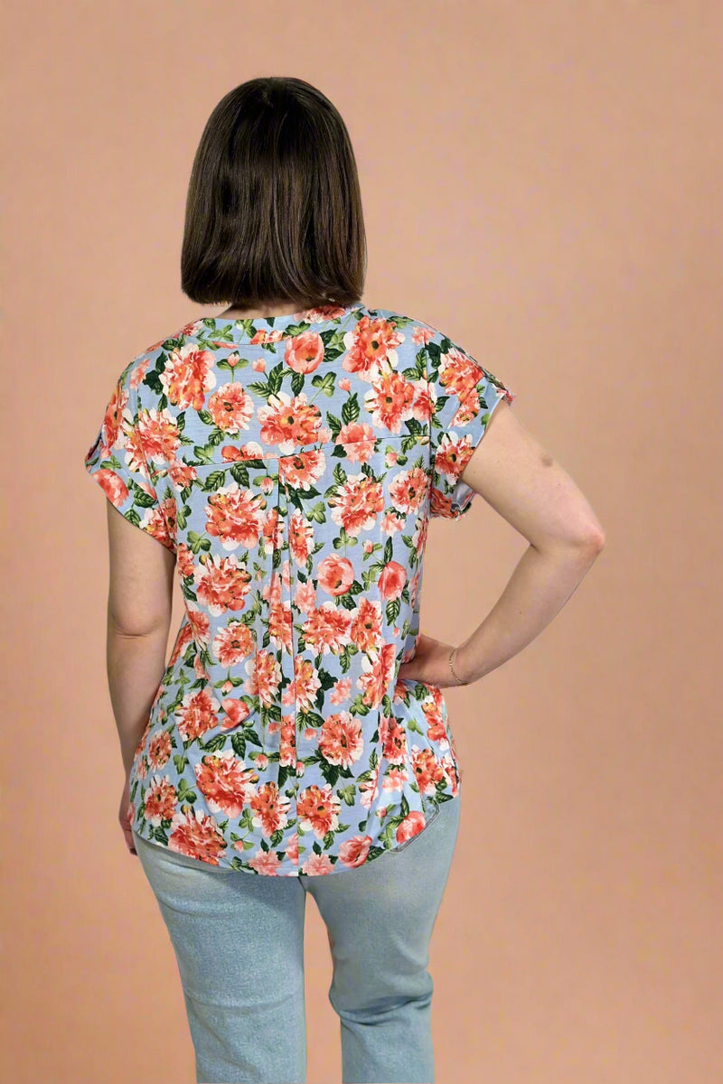 Short Sleeve Lizzy Top - Blue Floral