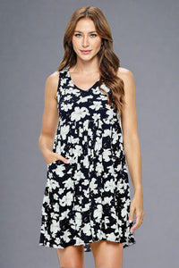 Floral Dress With Pockets - Black