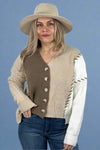 Multi Textured Color Block Sweater Cardigan Mocha