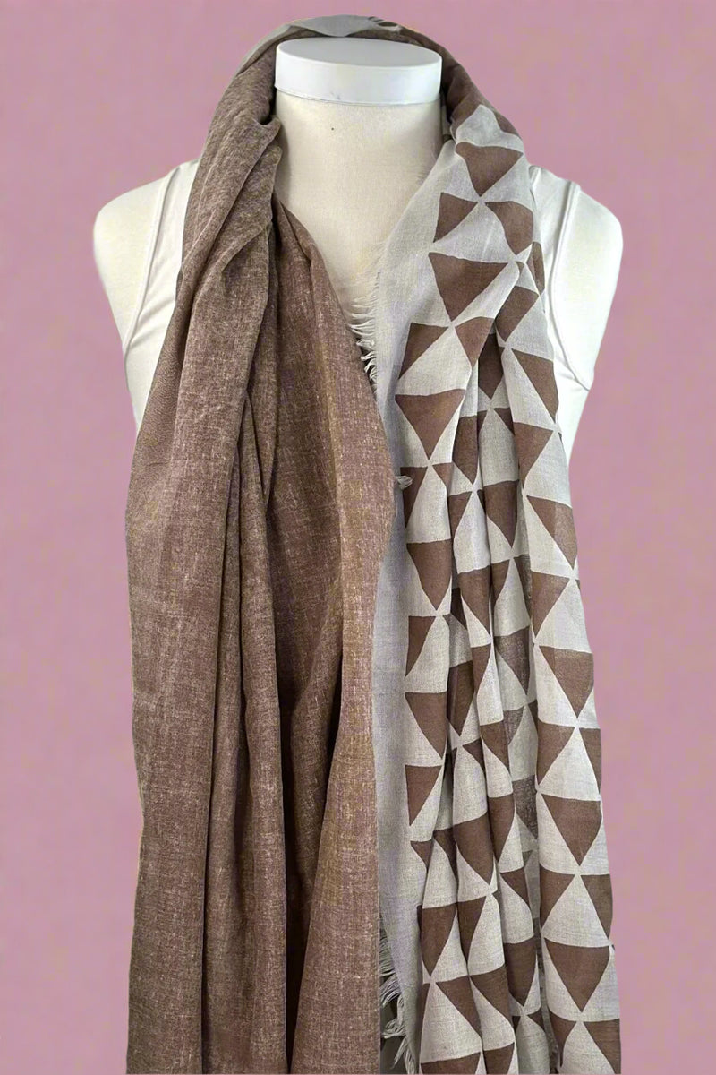 Brown Half Pattern And Solid Scarf