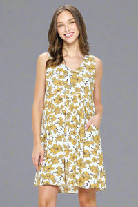 Floral Dress With Pockets - Beige