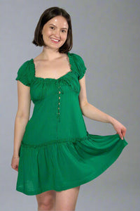Ruched Short Sleeve Mini Dress - Green