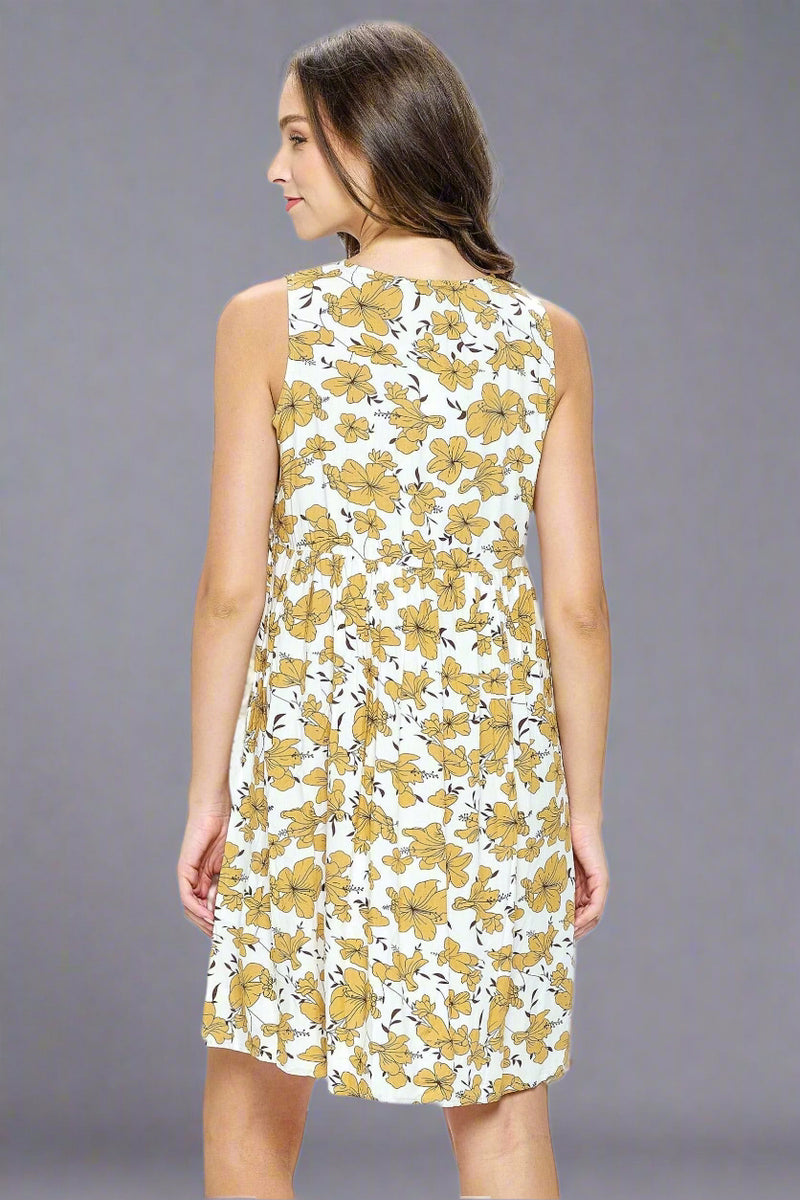 Floral Dress With Pockets - Beige