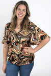 Swirl Print Loose Top Brown