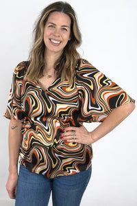 Swirl Print Loose Top Brown
