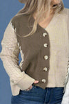 Multi Textured Color Block Sweater Cardigan Mocha