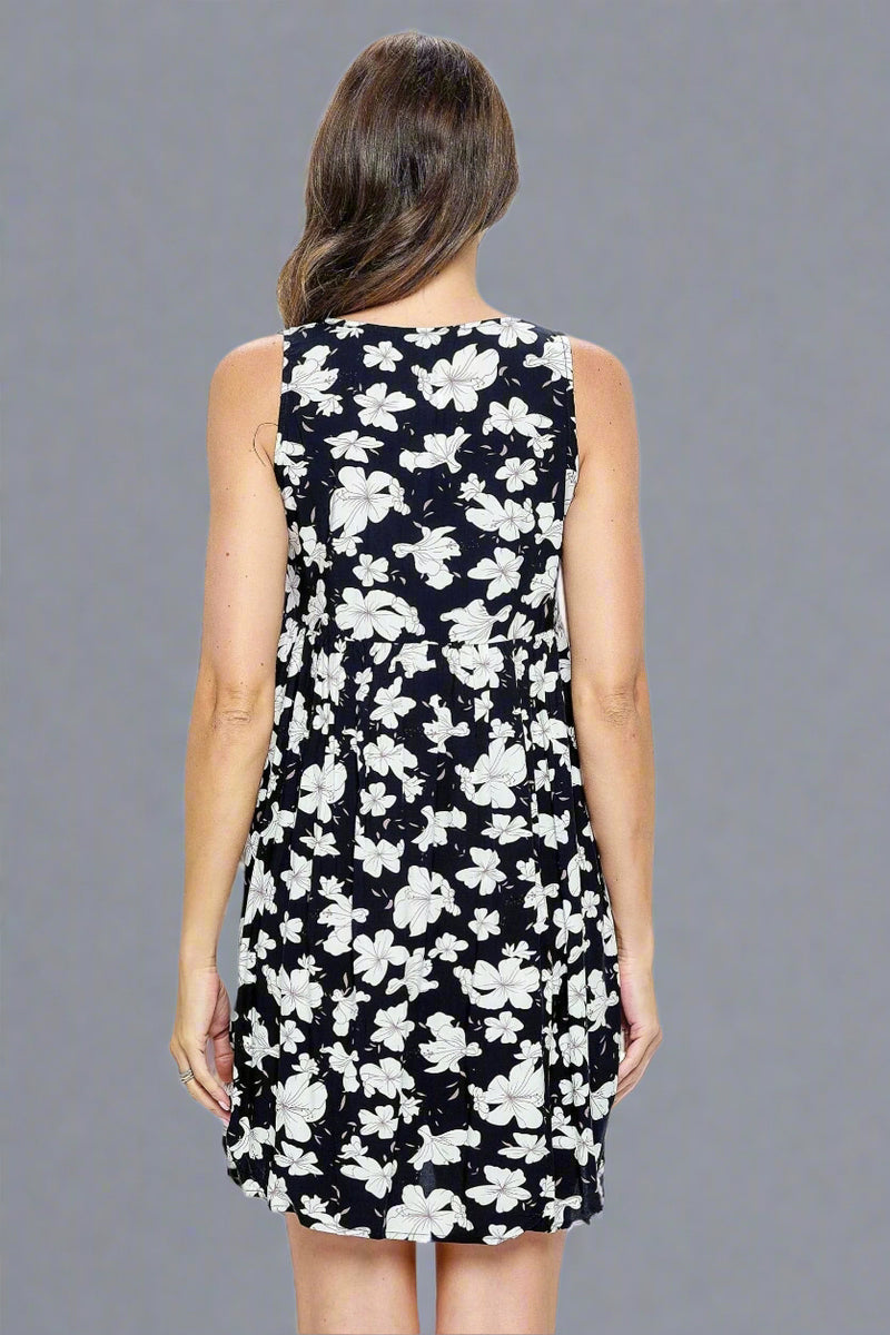 Floral Dress With Pockets - Black