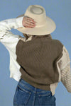 Multi Textured Color Block Sweater Cardigan Mocha