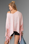 Fringe Star Print Poncho Top - Pink