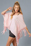 Fringe Star Print Poncho Top - Pink