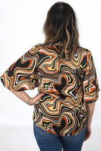 Swirl Print Loose Top Brown