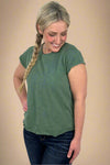Rolled hem and cuff detail classic tee in a deep green color. 