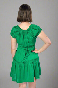Ruched Short Sleeve Mini Dress - Green