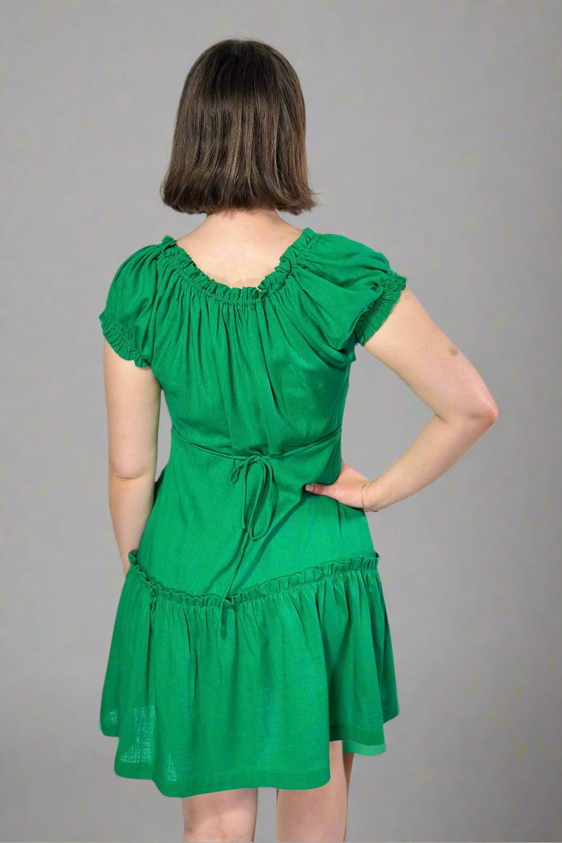 Ruched Short Sleeve Mini Dress - Green