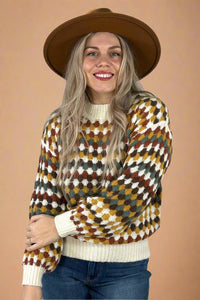 Multicolor Hexagon Knit Sweater Mustard