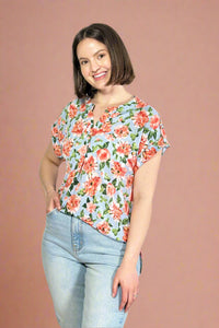 Short Sleeve Lizzy Top - Blue Floral