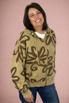 Washed Floral Print Zip Up Hoodie Faded Olive