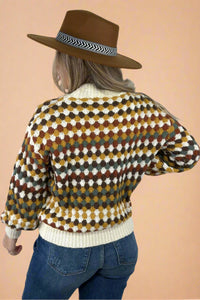 Multicolor Hexagon Knit Sweater Mustard