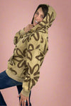 Washed Floral Print Zip Up Hoodie Faded Olive