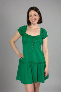 Ruched Short Sleeve Mini Dress - Green