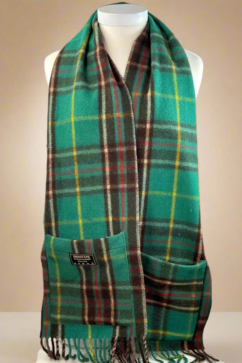 Pocket Scarf Tartan Wool Scarf Plaid Pocket Scarf Green - Main Image